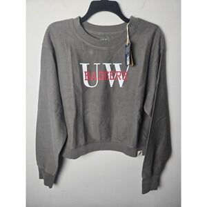 Unwind by League UW Badgers Ribbed‎ Cropped Sweatshirt Womens L Gray NWT